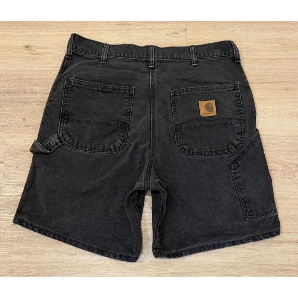 Vintage CARHARTT WU1905 BLK Carpenter Canvas LEATHER PATCH Shorts Sz 32/34